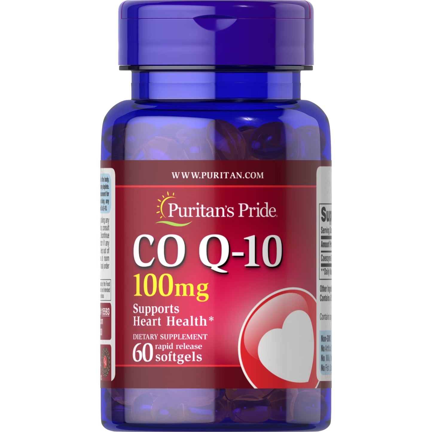 Puritan's Pride Coenzyme CoQ10 100mg, Dietary Supplement for Heart Health, Blood Pressure, Oral Gum Health, and Healthy Aging Support, 60 Servings, Rapid Release Softgels
