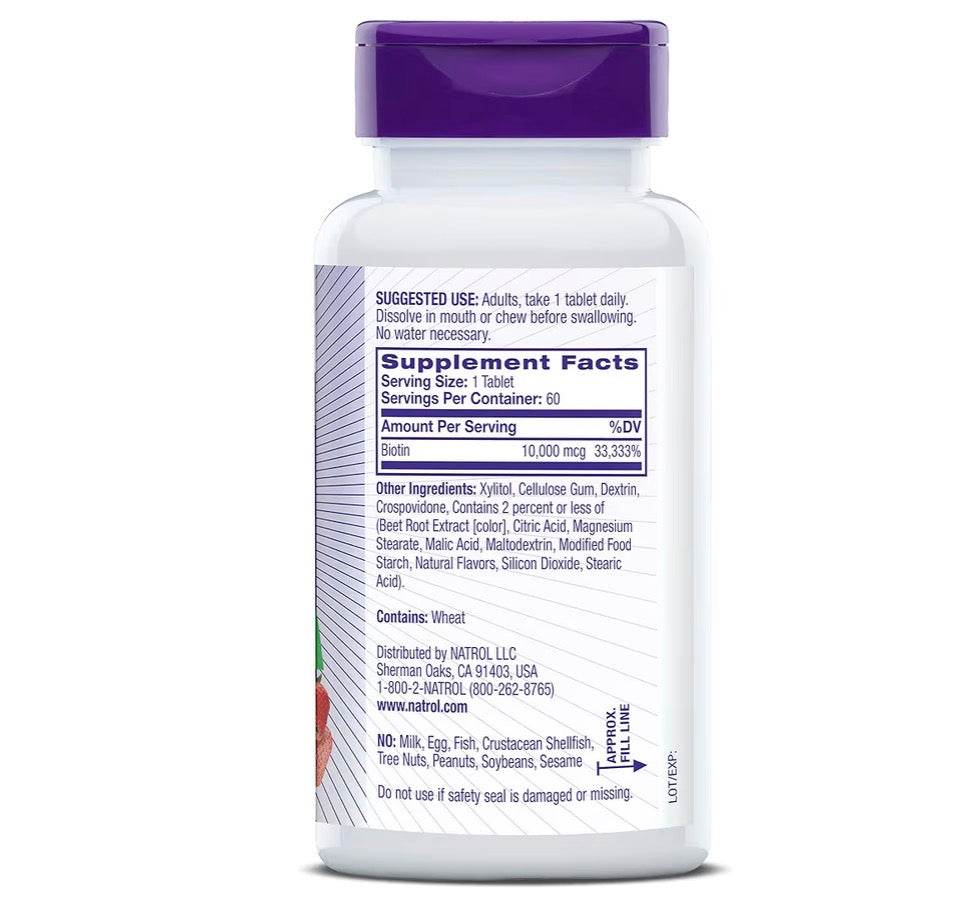 NATROL BIOTIN 10,000MCG STRAWBERRY FLAVOR & FAST DISSOLVE