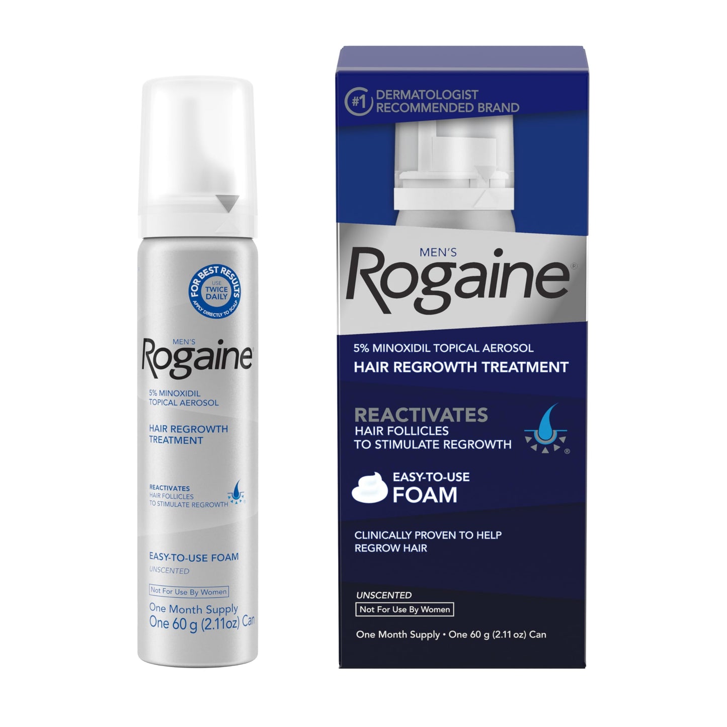 Men's Rogaine 5% Minoxidil Foam for Hair Loss and Hair Regrowth, Topical Treatment for Thinning Hair, 1-Month Supply