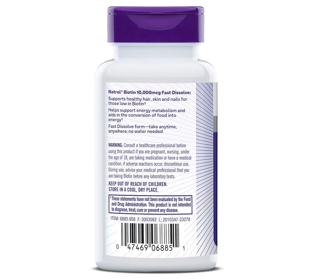 NATROL BIOTIN 10,000MCG STRAWBERRY FLAVOR & FAST DISSOLVE